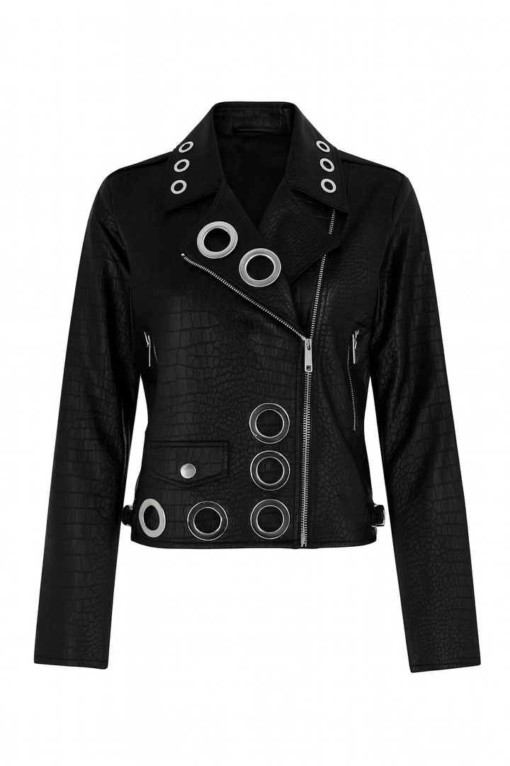 Patent Leather and Grommet Moto Jacket