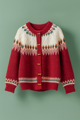 Urban Daizy Nordic Pattern Wool Blend Toggle Cardigan - Red