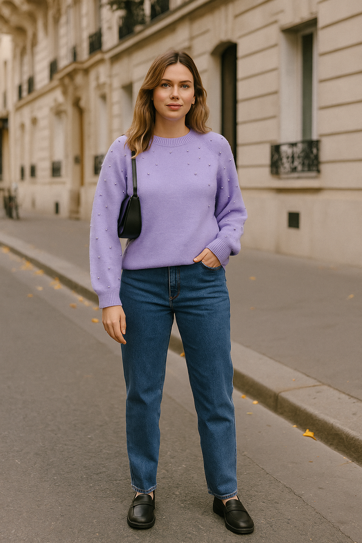 Pearl Detail Raglan Sleeve Sweater