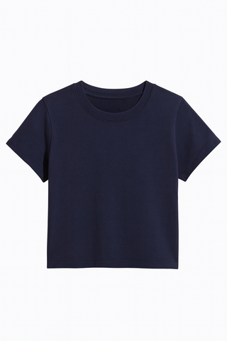 Mineral Washed Cotton Cropped Tee - Navy
