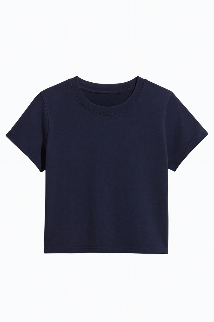 Mineral Washed Cotton Cropped Tee - Navy