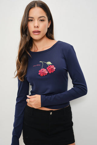 Cherry Button Long Sleeve Top PMT1366 Pretty Garbage