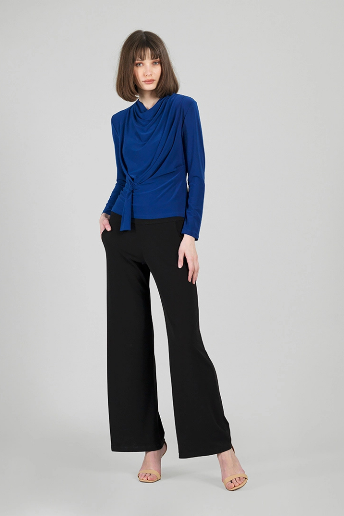 Clara Sunwoo Drape Neck Long Sleeve Soft Knit Top - Cobalt T425