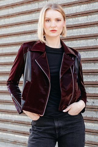 Clara Sunwoo Liquid Leather ™ Panel Zip Cuff Pocket Jacket - Mulberry JK225H