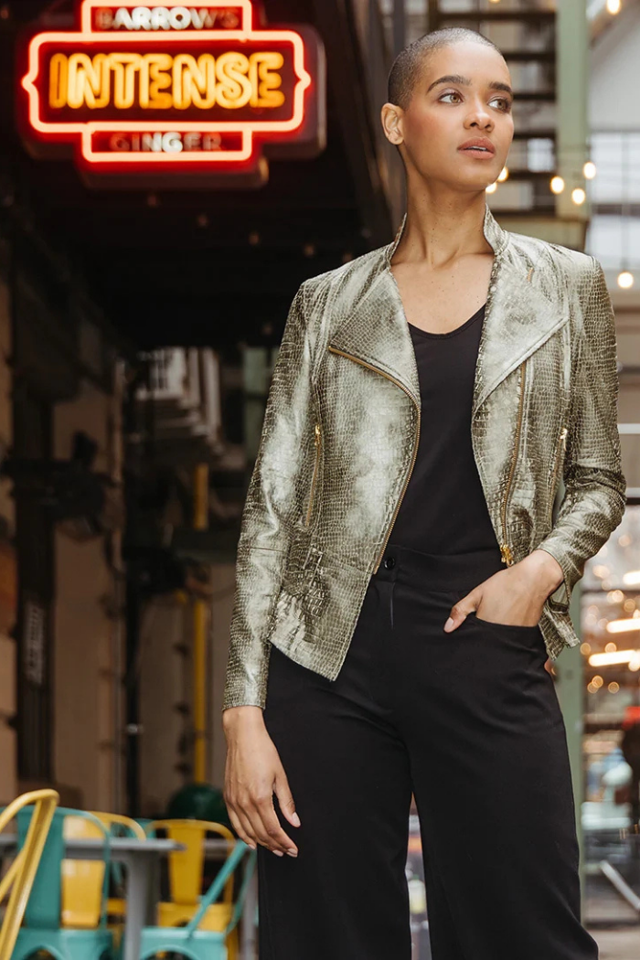 Clara Sunwoo Liquid Leather ™ Textured Biker Jacket - Croc Print JK75P