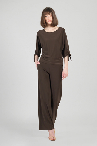 Clara Sunwoo Pull-Tie Cuff Blouson Top - Brown T145