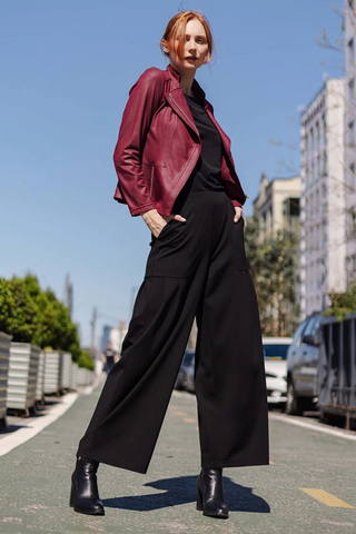 Clara Sunwoo Rayon-Ponte Knit - Pleated Wide Leg Pocket PT70RA