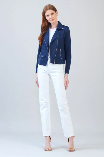  Motorrad ネイビージャケット Soft Suede Architectural Moto Jacket | Navy | Clara Sunwoo – The