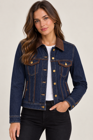 Classic Trucker Jacket with Velvet Details Liverpool LM1D72CHF