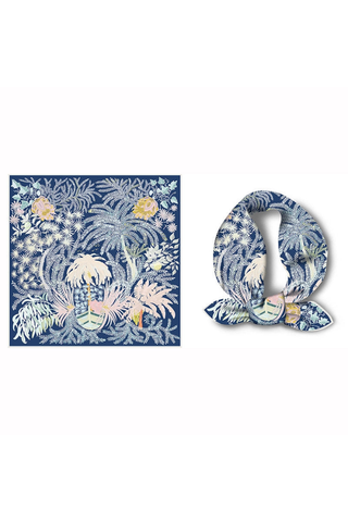 Colorful Tropical Print Square Silk Scarf Dipped Shop DP25F447-Blue-A