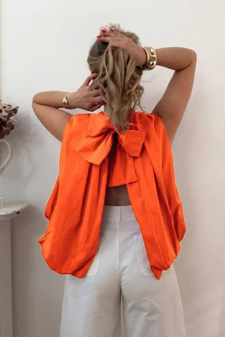 Cotton Bow Balloon Blouse