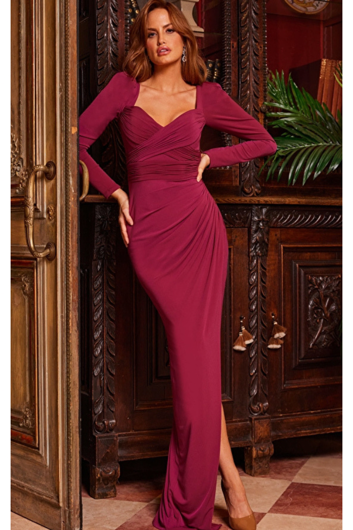 Long Sleeve Fitted Evening Dress