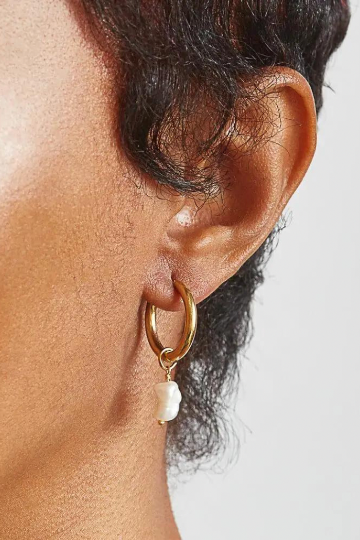 Gold Single Pearl Huggie Earrings