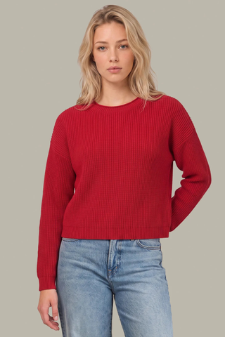 Daphne Cropped Cotton Pullover - True Red 525 America 110039907
