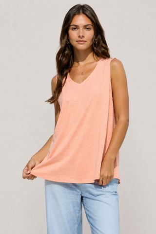 Dear  Scarlett V-Neck Cotton Top - Apricot Ice MHS91