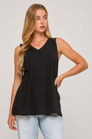 Dear Scarlett V-Neck Cotton Top MHS91 Black