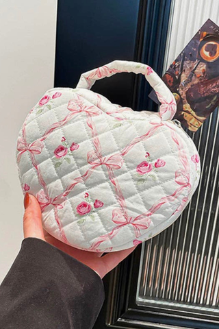 Dipped Shop Cute Bow Print Cotton Quilted Heart Cosmetic Bag DP26H849