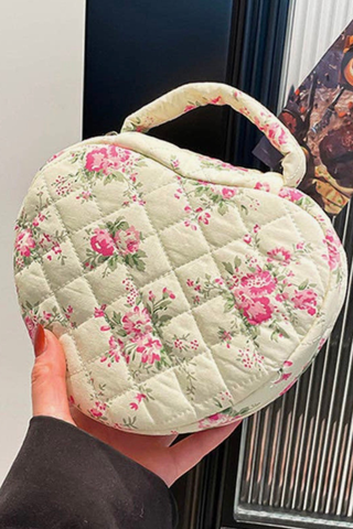 Dipped Shop Cute Floral Print Cotton Quilted Heart Cosmetic Bag DP26H849