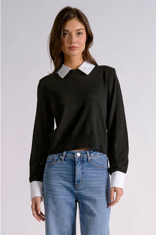 Elan Black Contrast Collar & Cuff Sweater SWV11762