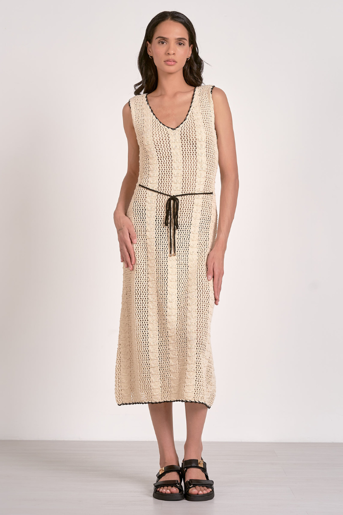 Elan Crochet Knit Sleeveless Dress TCR50133 Natural