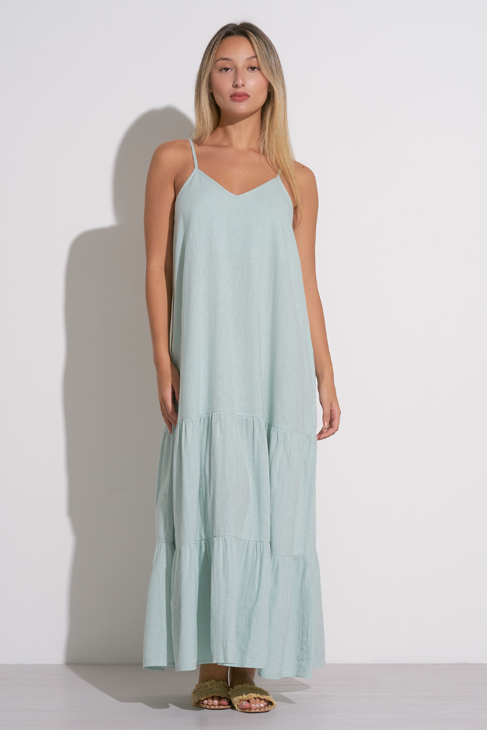 Elan V-Neck Tiered Maxi Dress in Teal Light | The Dressing Room Teal Light / Medium Elan V-Neck Tiered Maxi Dress in Teal Light | The Dressing Room Teal Light / Medium