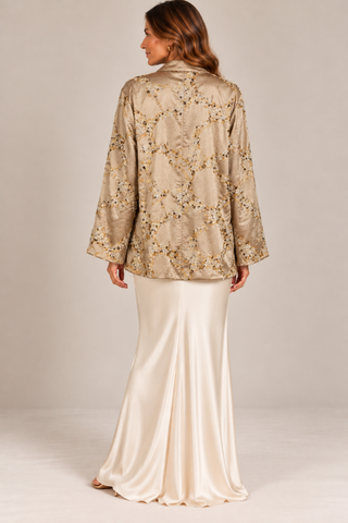 Champagne Sequin Embellished Jacquard Kimono Jacket Beulah AM4065