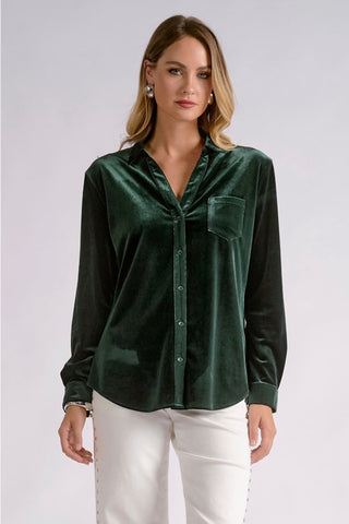 Emerald Velvet Button-Down Shirt Elan VE11830