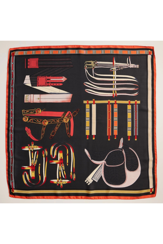 Equestrian Silk Scarf - Black Frem 5DR98065-BK