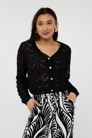 EsQualo Fancy Knit Cardigan - Black