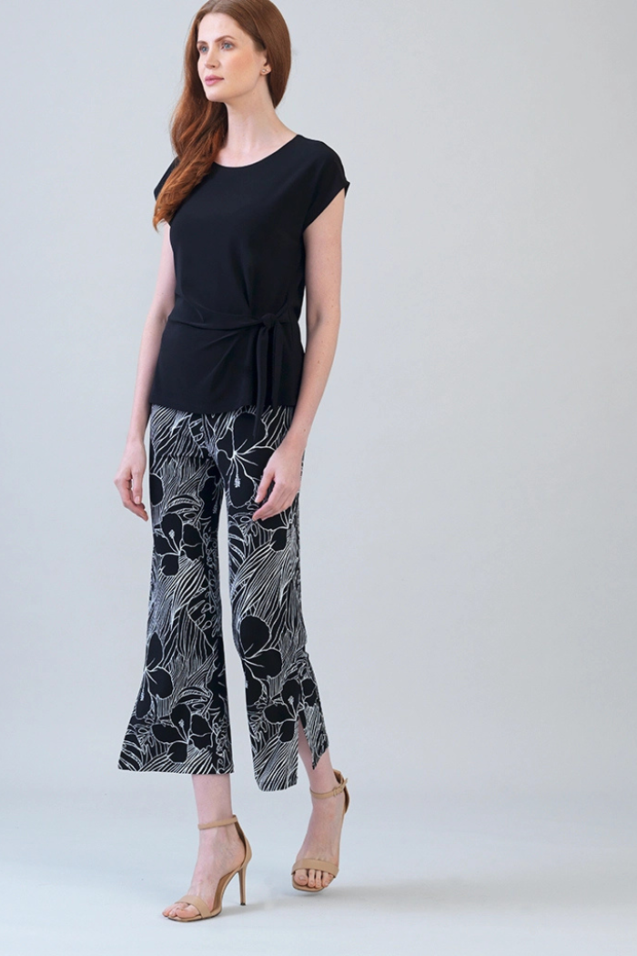 Essential Slant Sleeve Side Tie Top - Wrinkle-Free Travel Knit (Black)