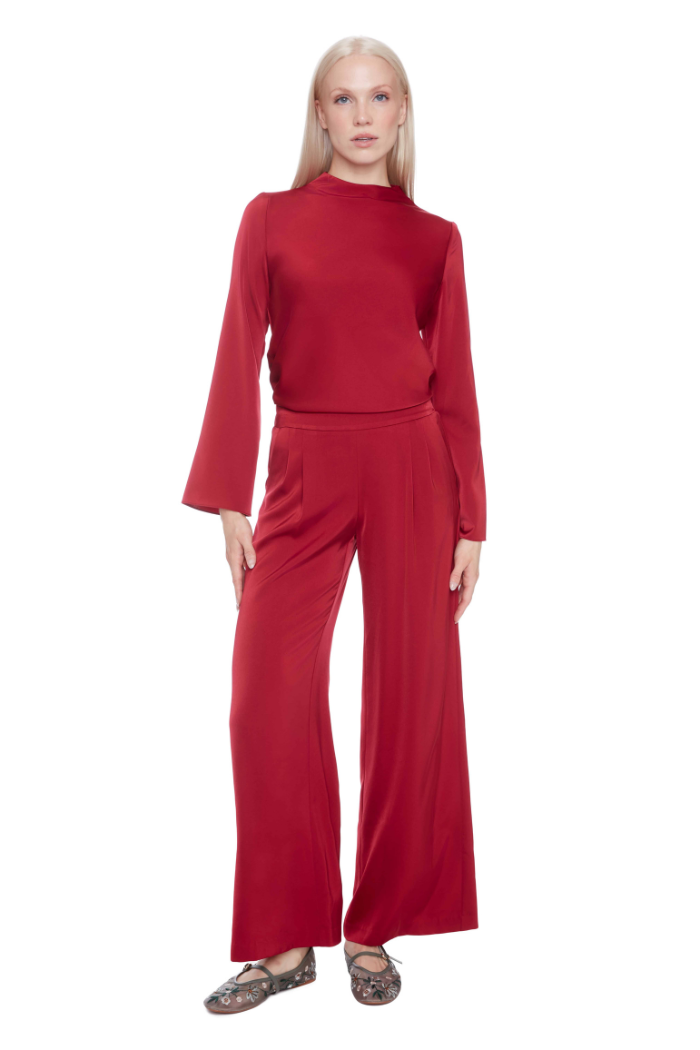 Fiona Solid Satin Wide-Leg Full-Length Pant - Lava 526053