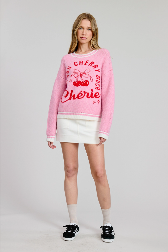 Flat White Love You Cherry Much Sweater Top