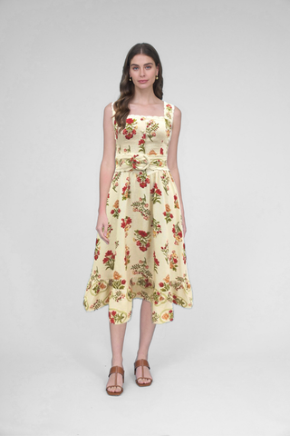 Floral Linen Belted Dress Zoe and Claire SP1164
