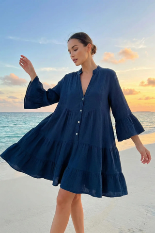 Italian Cotton Gauze Tiered Beach Dress & Luxury Cover-Up – The Dressing Room Italian Cotton Gauze Tiered Beach Dress & Luxury Cover-Up – The Dressing Room