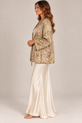 Champagne Sequin Embellished Jacquard Kimono Jacket Beulah AM4065
