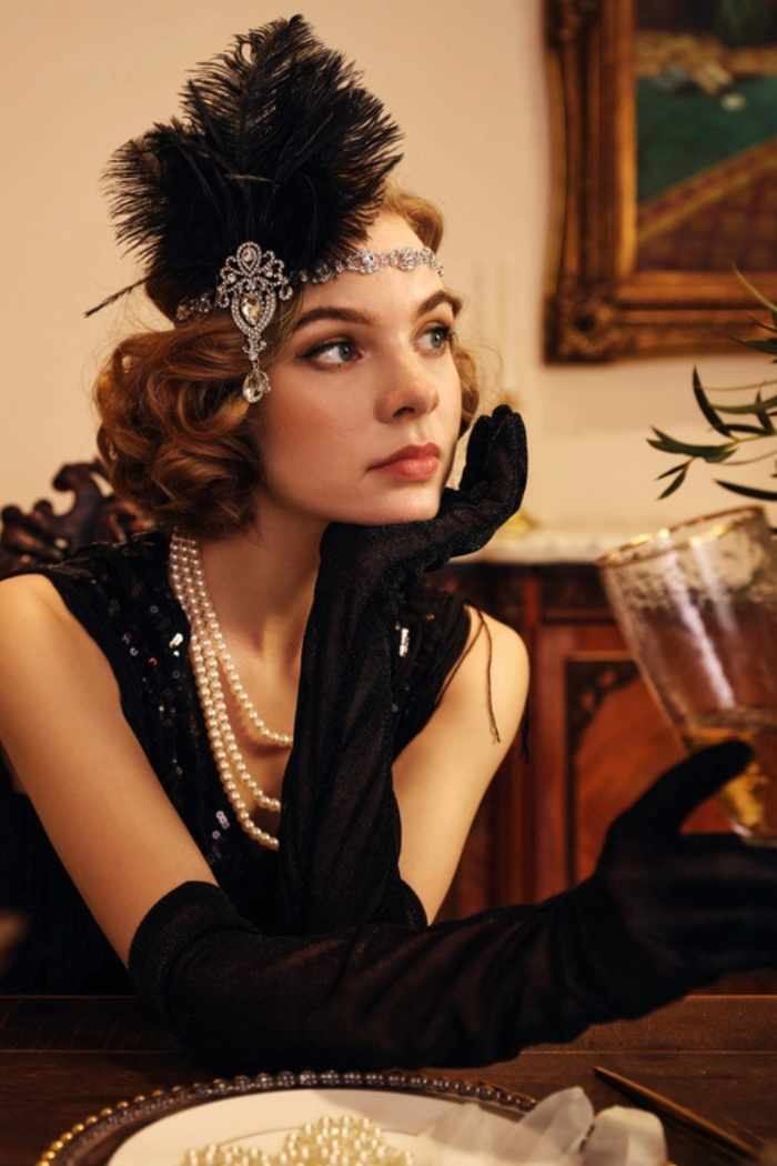 Glitter Mesh Elbow Length Gloves