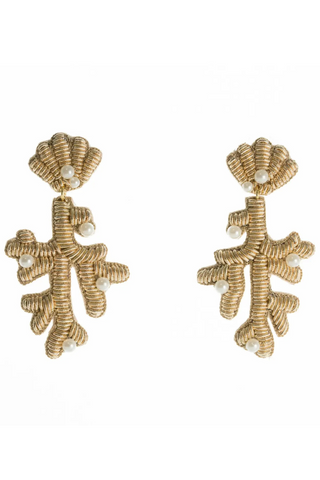 Gold thread capri coral earrings