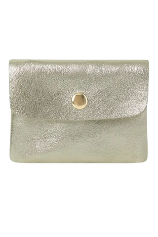 Gold metallic ccoin purse with a gold button 