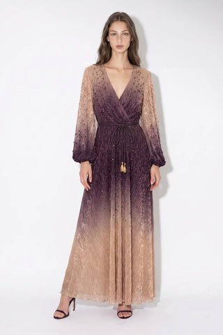 Gradient Pleated Beaded Wrap Maxi Dress Beulah AC3586