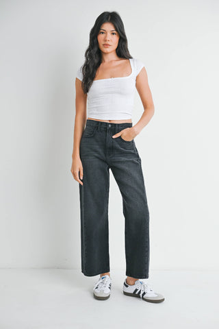 Just Black High Rise Twist Seam Barrel Jean - Washed Black - BP471N