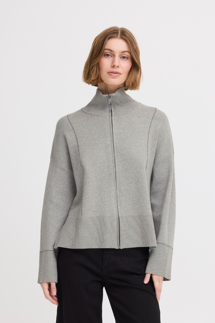 ICHI IHBallia Zip Front Sweater 20124239 Grey