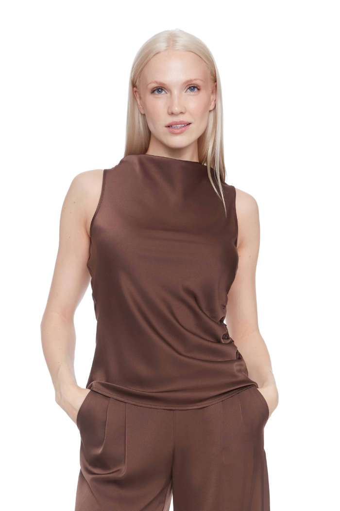 ILTM Veronica Belize Satin Sleeveless Top - Brown 258010