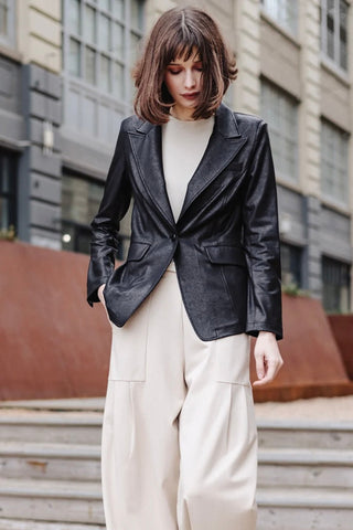 Liquid Leather Signature Pocket Blazer - Black JK124