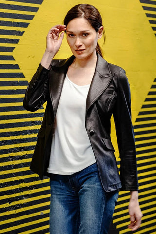 Liquid Leather Signature Pocket Blazer - Black JK124