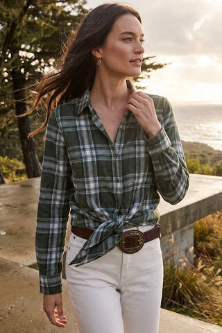 Long Sleeve Plaid Tie-Front Shirt Karen Kane 3L60702