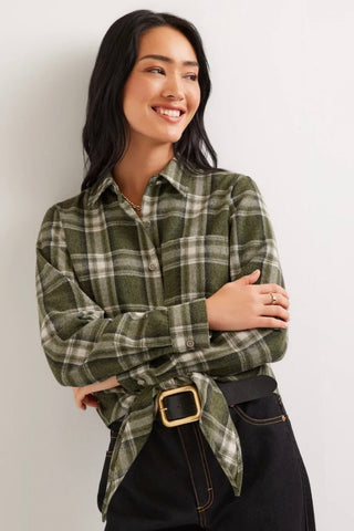 Long Sleeve Plaid Tie-Front Shirt Karen Kane 3L60702