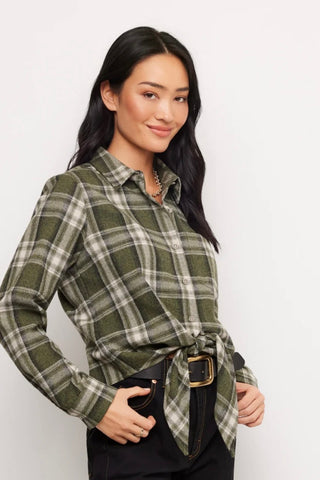 Long Sleeve Plaid Tie-Front Shirt Karen Kane 3L60702