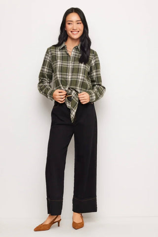 Long Sleeve Plaid Tie-Front Shirt Karen Kane 3L60702