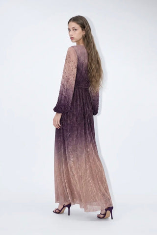 Gradient Pleated Beaded Wrap Maxi Dress Beulah AC3586