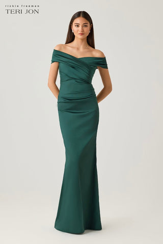 Teri Jon 96022 Forest Off The Shoulder Stretch Satin Gown